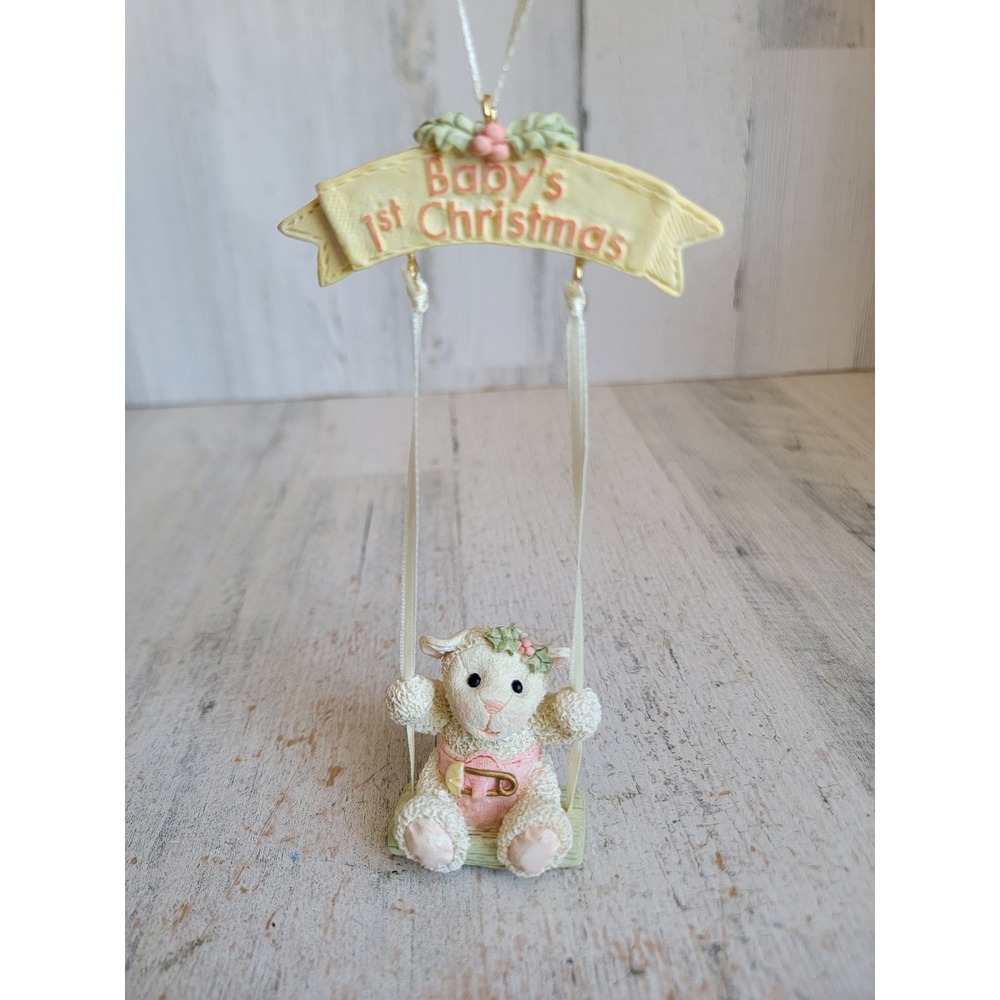 Vintage baby's first Christmas sheep swing unique ornament Xmas girl home